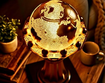 Goldene Fußballpokal-Lampe – Beleuchtete Schreibtischlampe in Form des Fußballmeisterpokals – Luxuriöse Dekoration für die Männerhöhle – Einzigartiges Geschenk für Sportfans – Weltkarten-Nachttischlampe