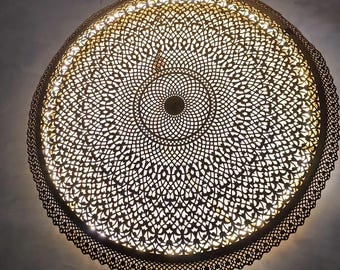 Marokkanische Wandleuchte aus Messing | Boho-Chic-Wohndekor | Marokkanische Lampe | Handgefertigtes filigranes Licht | Marokkanische Laterne | Verziertes marokkanisches Dekor