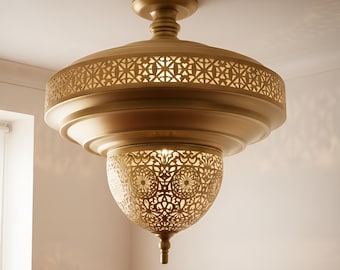 Der große Kronleuchter von Al Bacha: Große marokkanische Deckenleuchte aus Messing, auffällige Schattenleuchte für das Esszimmer