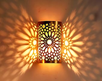 Handgefertigte Wandleuchte aus Messing, Starburst-Wandleuchte, marokkanische Laterne, traditionelle und moderne Wanddekoration