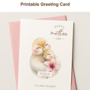Tarjeta imprimible del Día de la Madre con abrazos de animales, pájaros y momentos tiernos. Descarga digital.