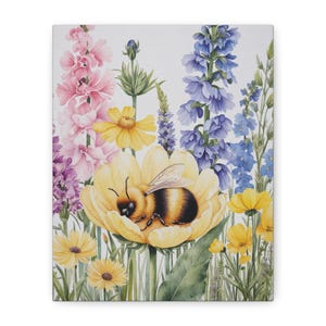 Bee-Inspired Floral Canvas Art, Nature Print, Home Decor, Gift for Nature Lovers, Spring Wall Art, Garden Decor
