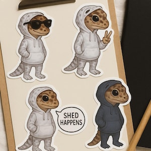 Gecko Hoodie Sticker Pack – Digital Download | Cute Leopard Gecko PNGs | Funny Lizard Clipart for Planners, Journals & Crafts
