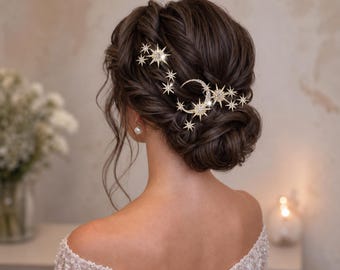 Pinzas para el cabello con diamantes de imitación de cristal, pasador de oro antiguo, peineta, pasadores de estrella, pasadores de boda dorados, pasador de novia con estrellas, accesorios para el cabello