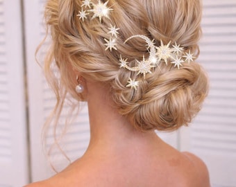Fermagli per capelli con strass di cristallo, forcine a stella, forcine dorate per matrimonio, forcine color oro antico, forcine da sposa con stelle, pettine per capelli da sposa