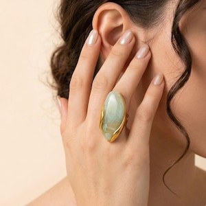 Adjustable Gold Statement Ring for Women, Geometric Resin Ring, PVD Gold Plated Stainless Steel Ring, Modern Bold Jewelry Gift