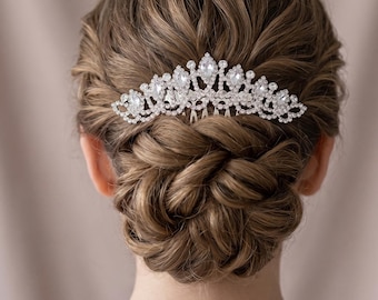 Wedding Comb Hair Accessory ,Diamond Rhinestones Leaf Bridal Hair Comb Handwired,Pearls Hair Comb for Bride ,Crystals Bridal Hairpiece