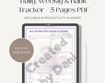 Wellness Planner | Daily & Weekly Habit Tracker | Self Care Journal | Printable PDF Digital Planner
