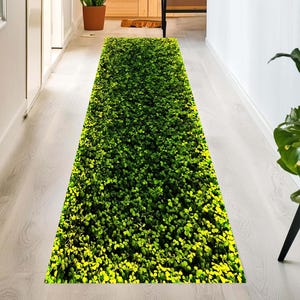 Alfombra de pasillo con diseño de trébol verde: alfombra para pasillo con un exuberante jardín, lavable a máquina y antideslizante.