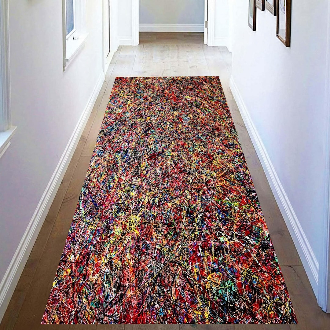 Abstract Drip Paint Runner Rug: Colorful Splatter Art Hallway Carpet ...