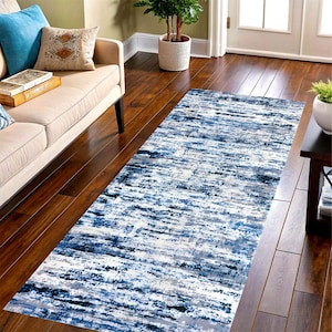 Dywan Blue Abstract Runner: wzór Ocean Frost, antypoślizgowy, można prać w pralce