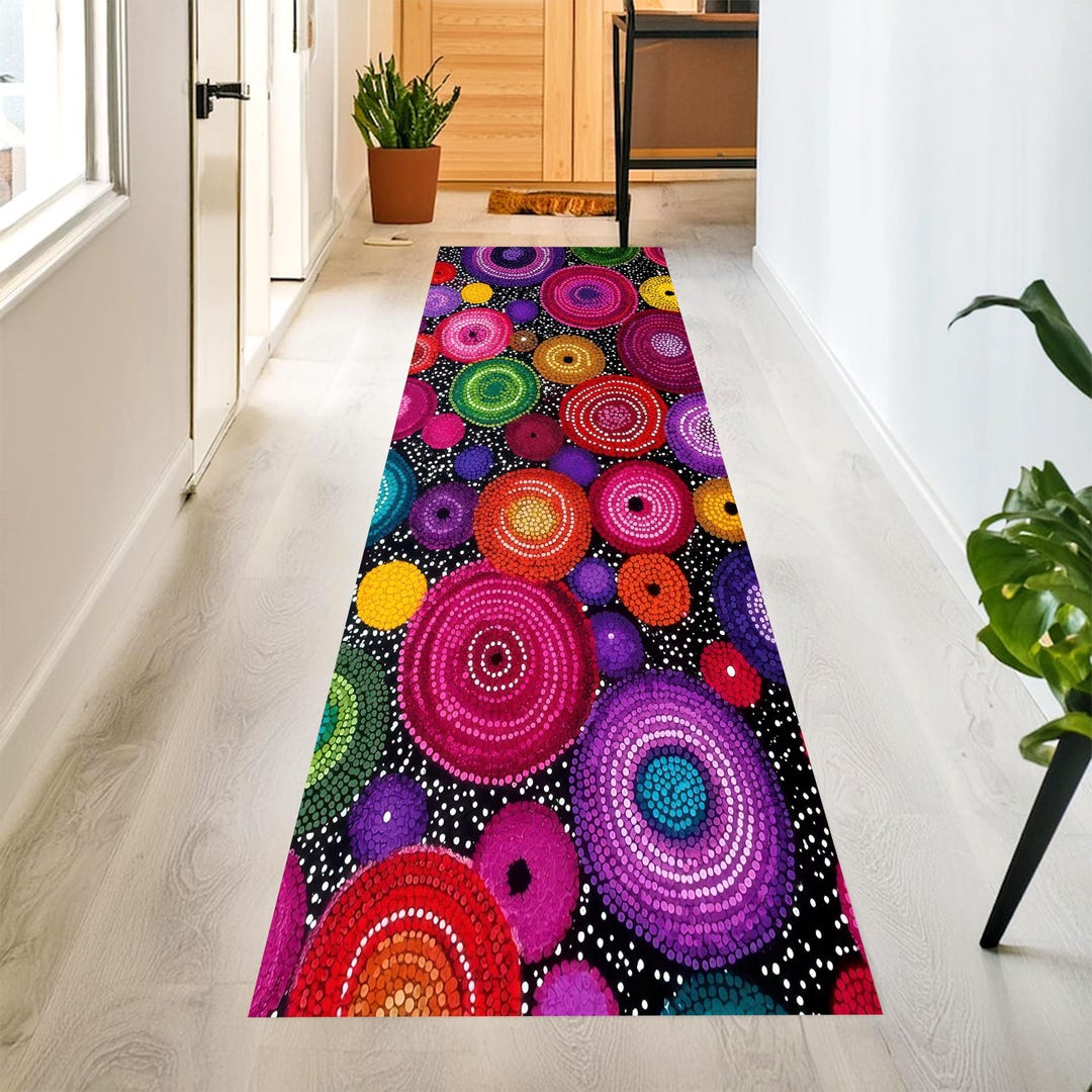 Color Burst Circles Runner Rug: Rainbow Hallway Carpet, Machine ...