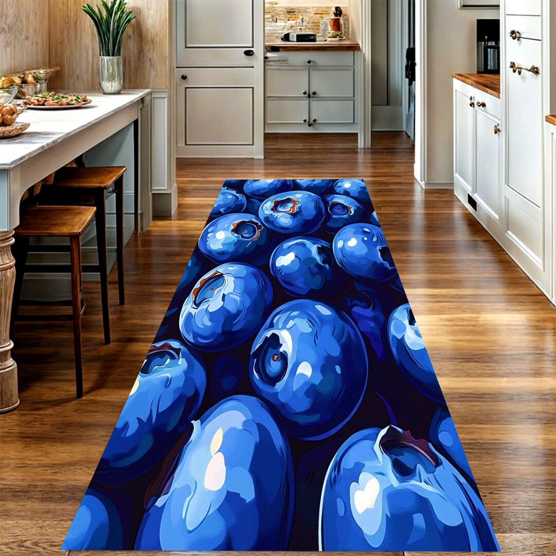 Blueberry Runner Rug: Bold Fruit Kitchen Hallway Carpet, Non-slip ...