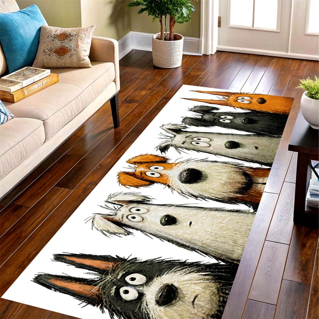 Funny Dog Faces Runner Rug: Cartoon Puppy Hallway Carpet, Non-slip ...