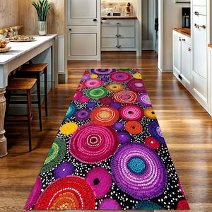 Tapis de passage à cercles colorés : tapis de couloir arc-en-ciel, antidérapant lavable en machine