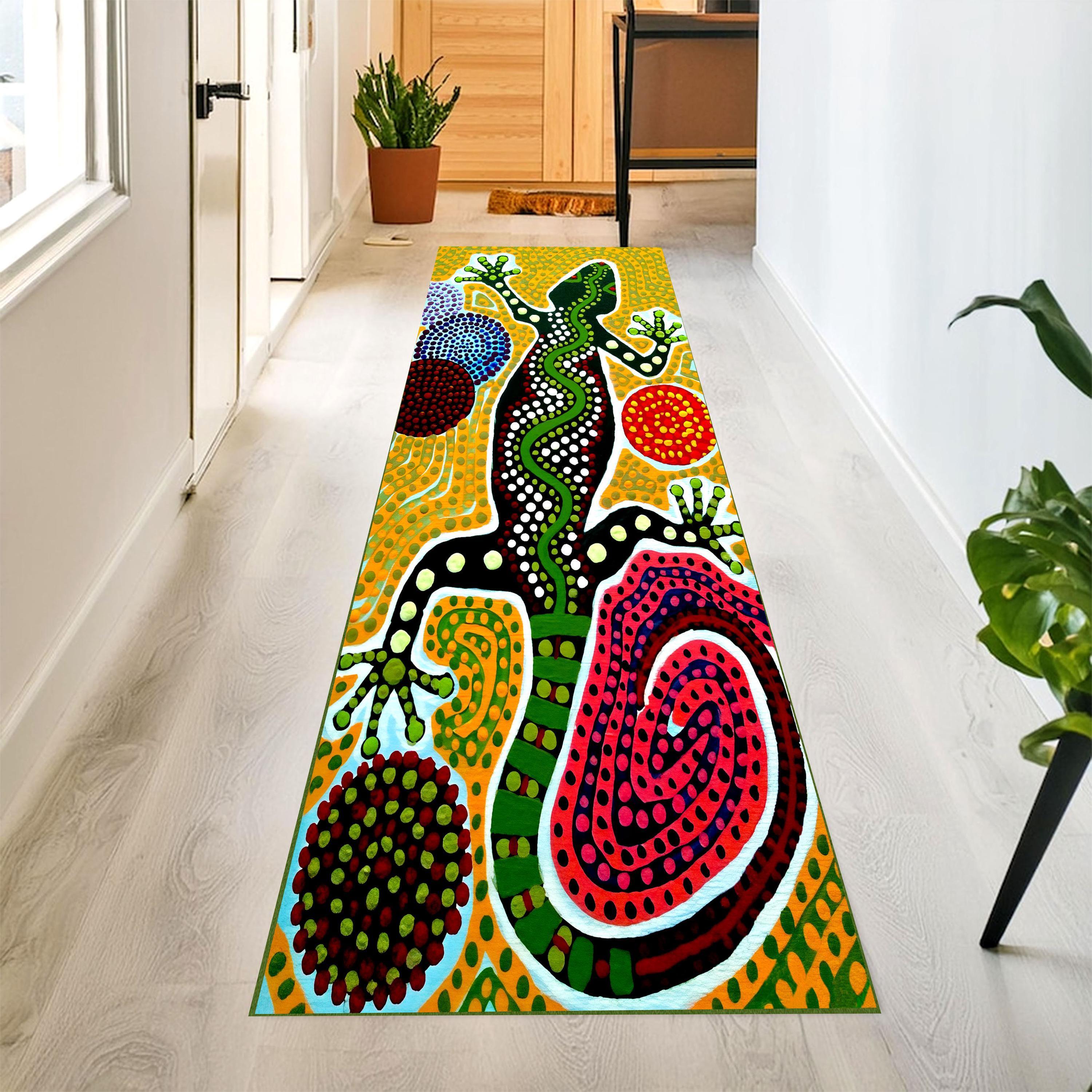 Cool Rug Lizard Aboriginal Gecko Dot Art Printed Runner Rug: Colorful Lizard Carpet ...