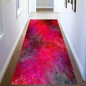 Magenta Abstract Runner Rug: Fuchsia Pink Texture Carpet, Non-Slip Machine-Washable