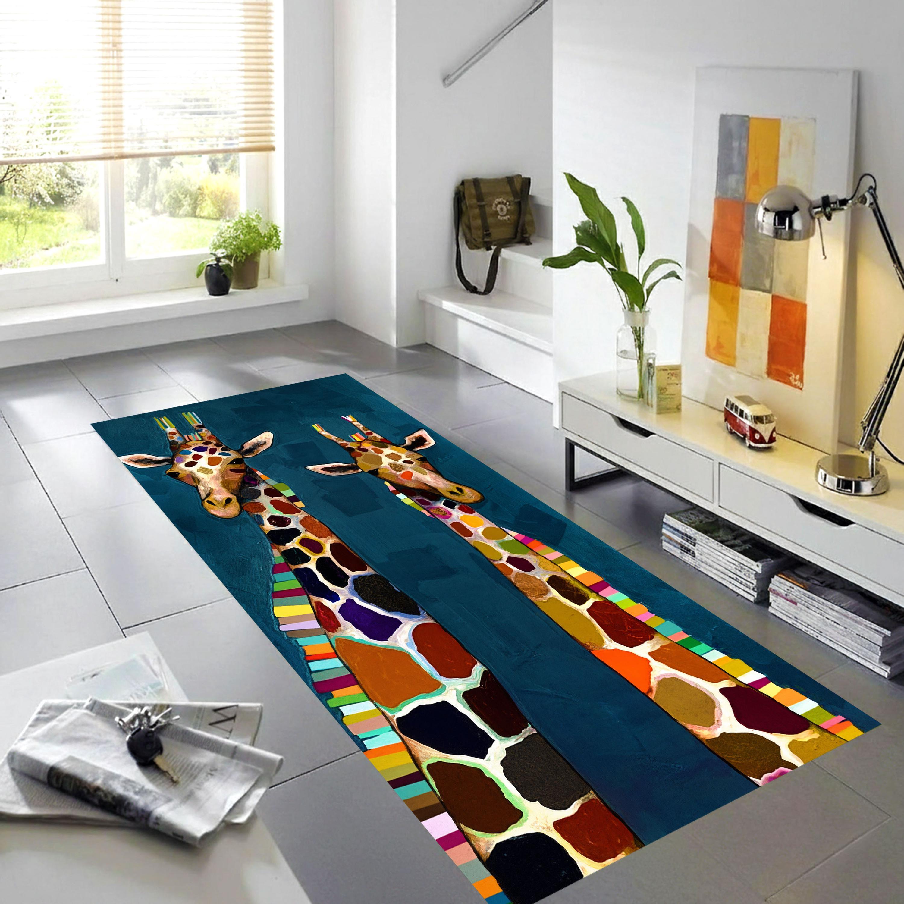 Giraffe Texture Rug Colorful Giraffe Runner Rug: Modern Animal Print Floor Decor Non-slip ...