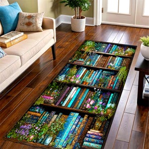 Botanical Bookshelf Runner Rug: Dark Academia Secret Garden Library Hallway Carpet, Non-Slip Machine-Washable