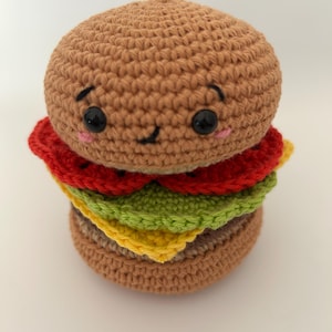 Kawaii Burger Amigurumi - Handmade Toy - Kitchen or Desk Decor - Fun Gift - Crochet Food Plush