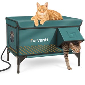 Furventi Outdoor Heated Cat Shelter – Waterproof, Eco-Friendly, Insulated House with Thermal Pad & One-Way Door for Stray / Outdoor Cats