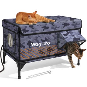 Wagstro Outdoor Heated Cat Shelter With Thermal Pad,Dual Magnetic Escape Doors,100% Weatherproof,Eco-friendly,Safe&Cozy House For Feral Cats