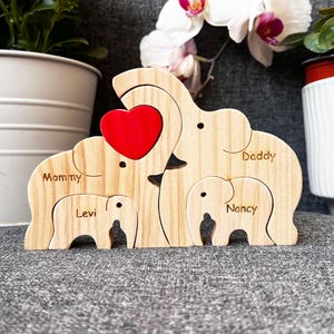 Wooden Elephant Family Puzzle, Elephant family decor, Home decor, Personalized family gift, Gifts for kid, anniversary gift, New mom gifts