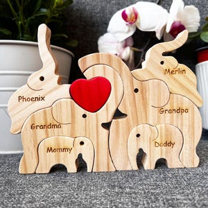 Elephant family decor, Wooden elephant family puzzle, Home decor, Custom family gift, Gift for kids, Anniversary gift, Custom wooden gift