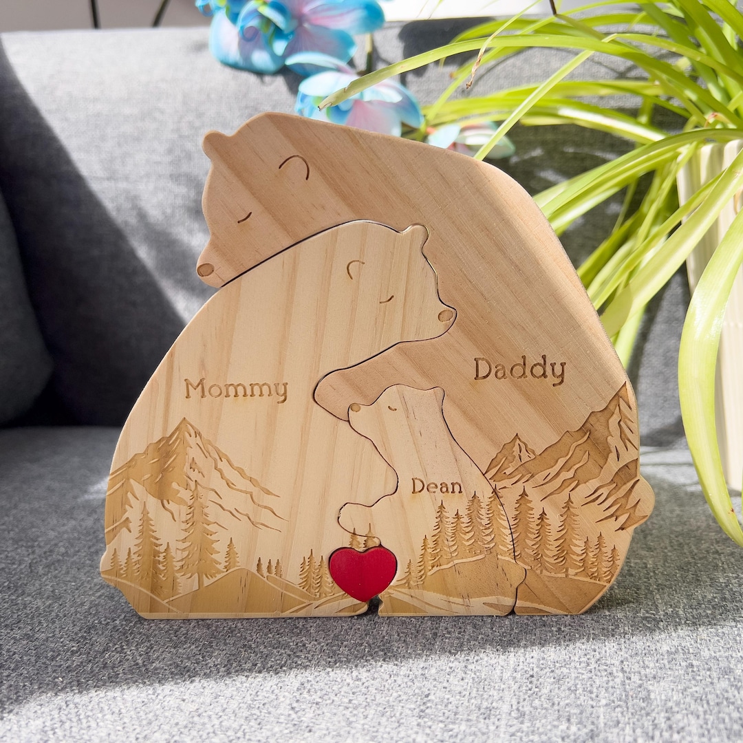 Custom wooden bear family puzzle, Family gift, Home decor, Baby shower gifts, Gift for kids, Gift for parents, Anniversary Birthday gifts