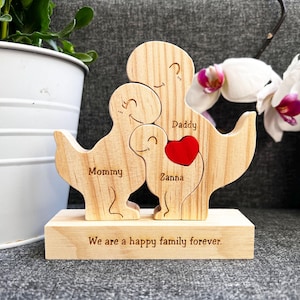 Wooden dinosaur family puzzle, Graduation gift, Chibi dinosaur family decor, Home decor, Custom family gift, Gift for kids, Anniversary gift