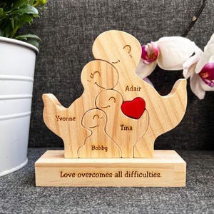 Wooden dinosaur family puzzle, Baby shower gift, Cartoon dinosaur family decor, Home decor, Custom family gift, Gift for kids, Baptism gift
