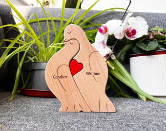 Anpassat träpussel med turturduvor, Träduva för heminredning, Present till par, Bröllopspresenter, Present till flickvän/flickvän, Jubileumspresenter