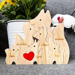 Custom wooden Fox family puzzle, Custom family gift, Baby shower gift, Gift for girlfriend, Gift for grandpa, Gift for kids, Family decor