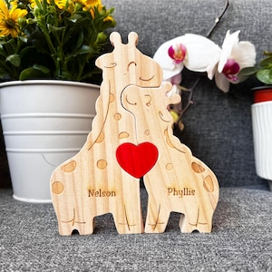 Gift for couples, Wooden giraffe family puzzle, Gift for girlfriend and boyfriend, Wife and husband gift, Family decor, birthday gift