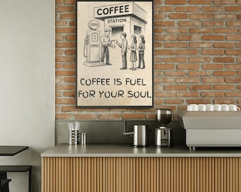 Retro Coffee Station Print: Vintage Cafe Decor (Digital Download)
