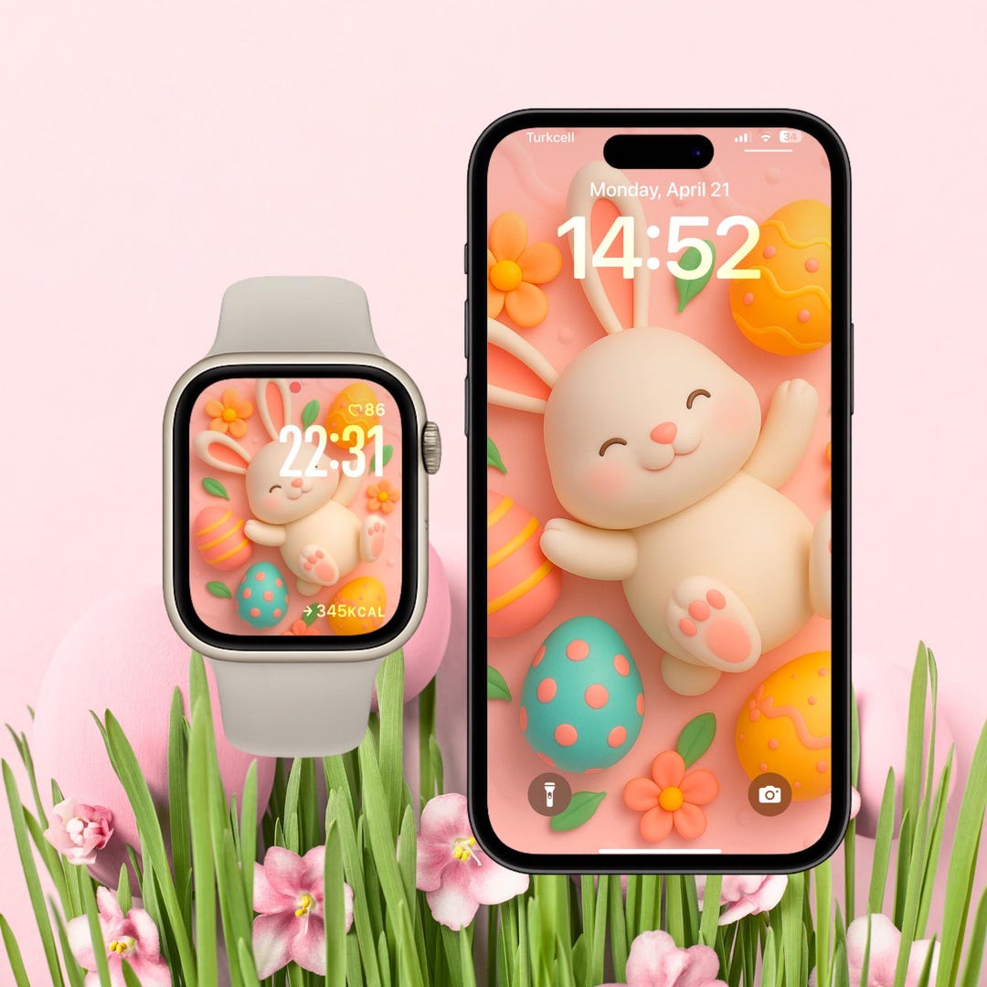 Pastel Easter Bunny Wallpaper – Spring iPhone & Watch Background