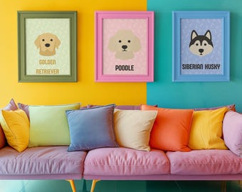Láminas artísticas minimalistas de razas de perros: Decoración moderna para el hogar (descarga digital)