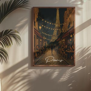 Paris Eiffel Tower Wall Art – Romantic Street View Poster, Parisian Aesthetic Print, Travel Art Decor, Eiffel Tower, Digital Download