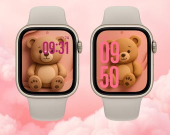 Kawaii Teddy Bear Apple Watch Wallpaper – Pink (Digital Download