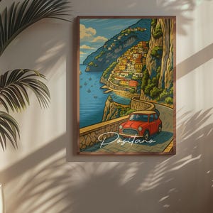 Positano, Italy Wall Art – Colorful Amalfi Coast Poster, Italian Seaside Village Print, Travel Aesthetic Art, Mediterranean Decor, Digital