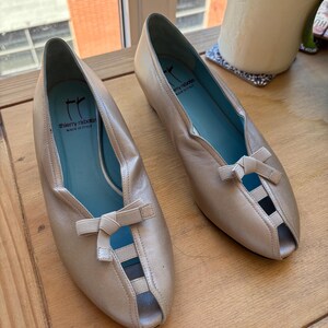 Thierry Rabotin Beige Leather Peep Toe Wedge Flats with Bow | Made in Italy Comfort Designer Shoes Size 37.5