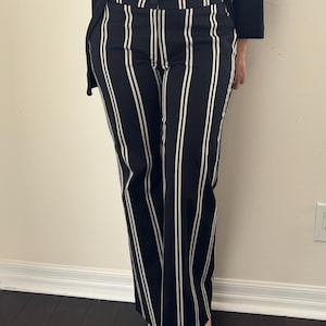 Vintage LR Lea Rome Gestreifte Hose mit weitem Bein | Hergestellt in Frankreich Black & White Hose