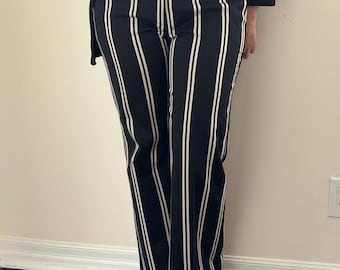 Vintage LR Lea Rome Striped Wide Leg Trousers| Made in France Black & White Pants