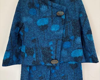 Vintage Irene Galitzine Skirt Suit | 1960s Blue Brocade Italian Couture