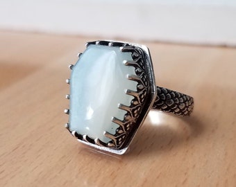 Moonstone Coffin Ring, Gemstone Jewelry, Coffin Ring, Sterling Silver