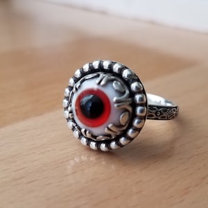 Red Glass Evil Eye Ring: Sterling Silver Talisman, Size 7.5