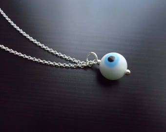 Evil Eye Necklace, Mal de Ojo, Talisman, Glass Pendant, Sterling Silver