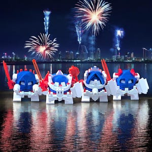 3D Printed Robot Miniatures: Red White Blue Mech Squad - Draughtnauts Limited Edition