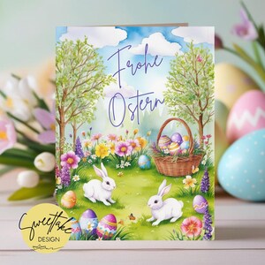 Easter Card Digital Download - A4 Printable - Easter Nest, Easter Bunny, Easter Eggs, Decoration