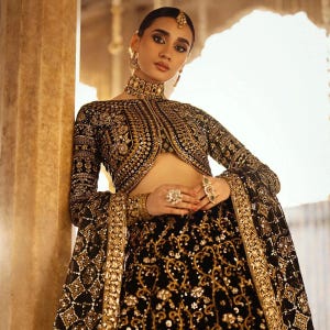 Custom Stitch Black Pakistani Indian Women Wedding Bridal Maxi Dress Heavy Embroidered Lehenga Choli Anarkali Designer Nikkah Mehendi Dress